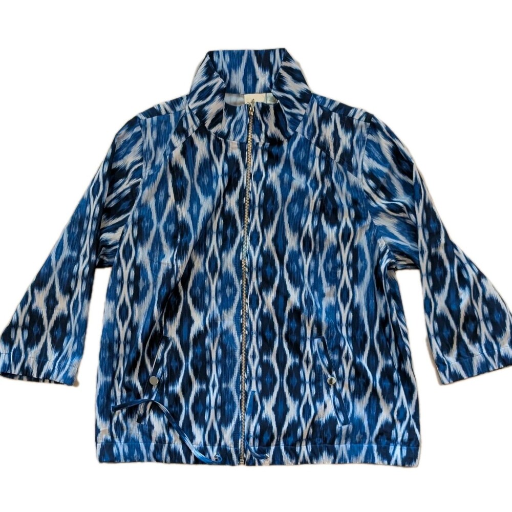 NEW Chico's Zenergy Size 2 Neema Ikat Women's Full Zip Jacket Enamel Blue NWT